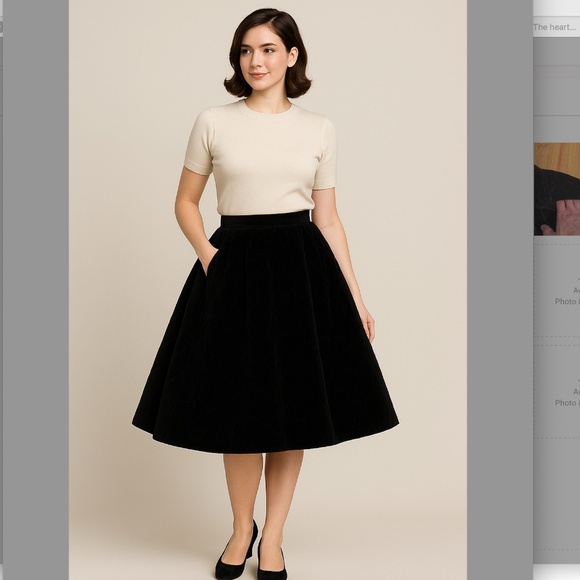 Vintage 1950’s Quilted Velvet Full Circle Skirt Waist 13” Pocket Side Zip - Picture 1 of 7